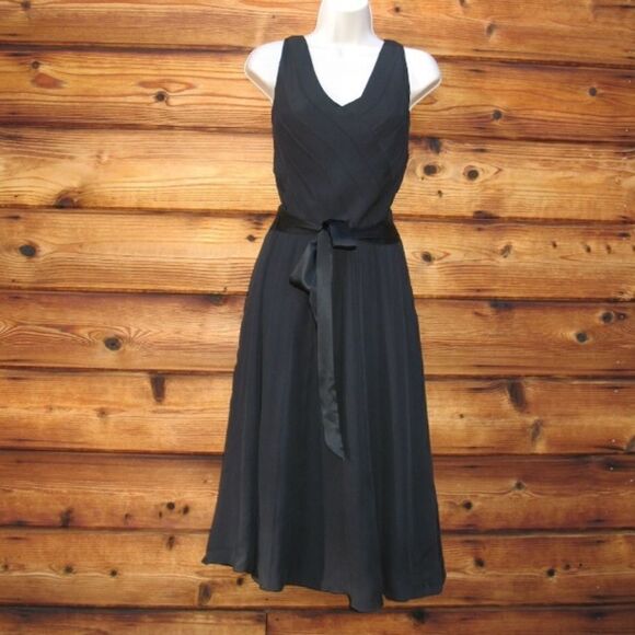 NWT Ellen Tracy Black Silk Midi Dress - Picture 1 of 8